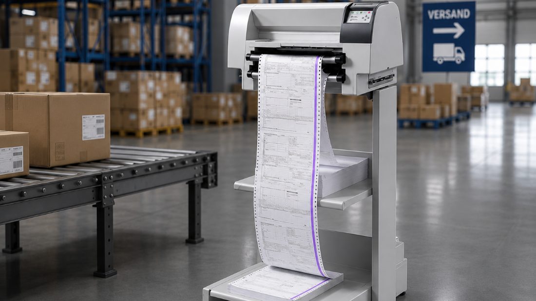 PSi Matrixdrucker im Logistikzentrum beim Druck von Versandpapieren